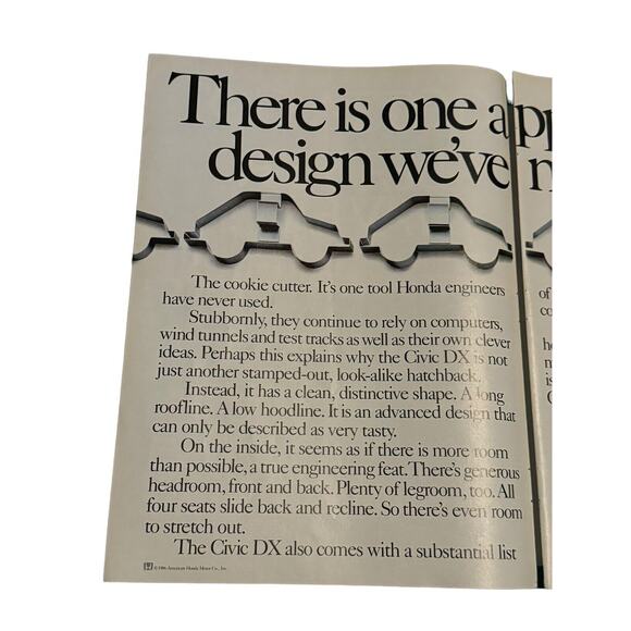 Honda Civic DX Hatchback 1986 Advertisement 2 Pg 5 Speed Manual Cookie Cutter - Picture 3 of 5